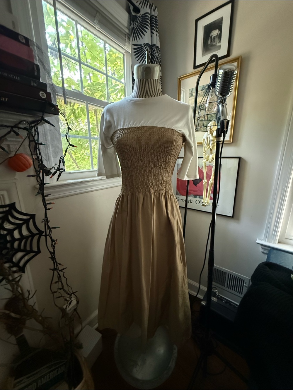Maeve Beige and White Lilou Twofer Midi Dress
